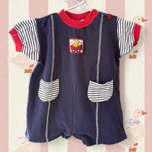 Vintage Small Steps Navy Striped Tiger Graphic Romper Size 24M